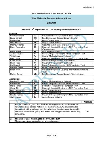 PAN BIRMINGHAM CANCER NETWORK West Midlands Sarcoma ...