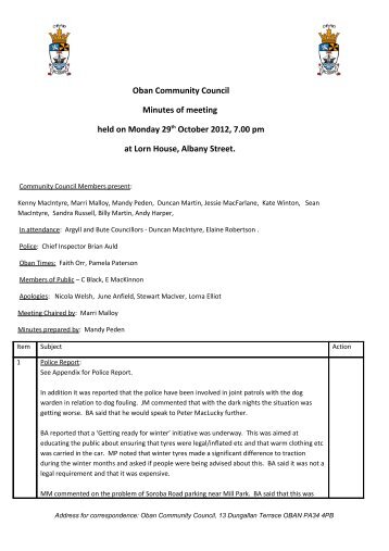 Oban Community Council Minutes of meeting held on Monday 29th ...