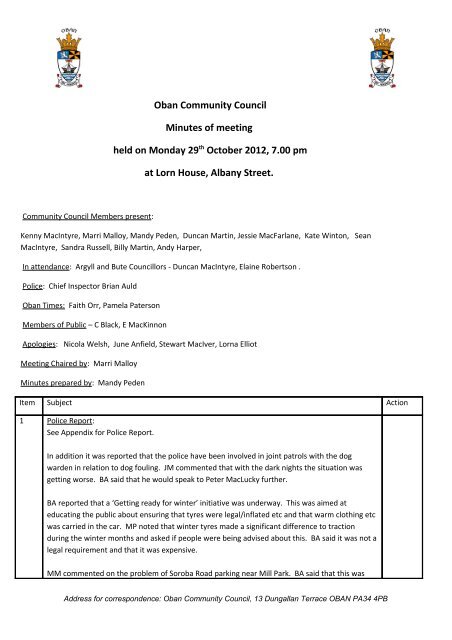 Oban Community Council Minutes of meeting held on Monday 29th ...