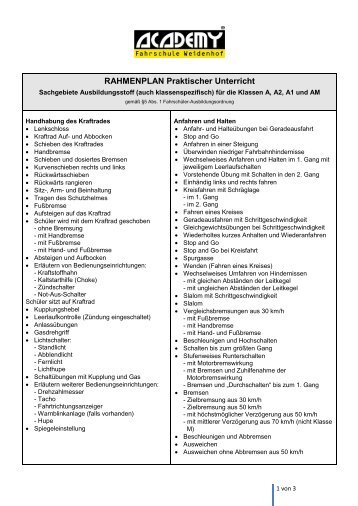 RAHMENPLAN Praktischer Unterricht - ACADEMY Fahrschule ...