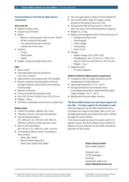 Bosch eBike Systems for fast eBikes Technical features