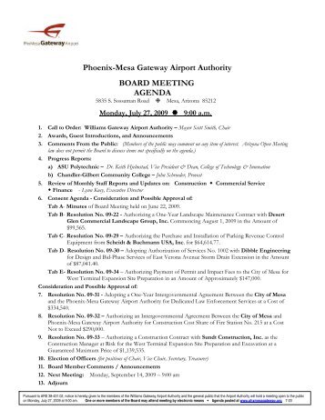 Phoenix-Mesa Gateway Airport Authority BOARD MEETING AGENDA