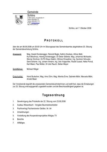 Tagesordnung - Gemeinde Schlins