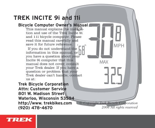 TREK INCITE 9i and 11i - Trek Bicycle Corporation