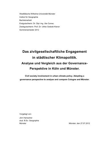 Das zivilgesellschaftliche Engagement in städtischer Klimapolitik.