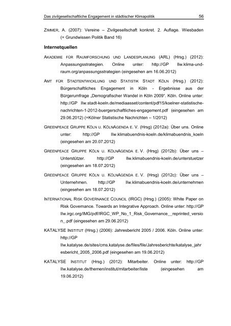 Das zivilgesellschaftliche Engagement in städtischer Klimapolitik.