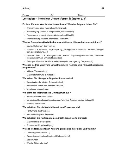 Das zivilgesellschaftliche Engagement in städtischer Klimapolitik.