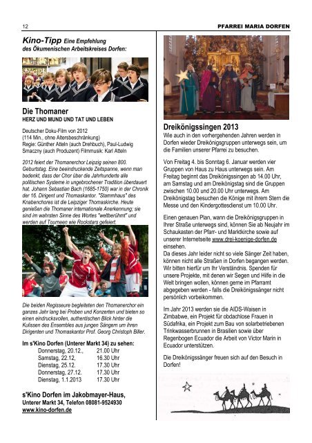 Kirchenanzeiger 22. Dezember 2012 - 13. Januar 2013