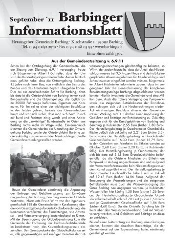 2011 09 Informationsblatt - Gemeinde Barbing