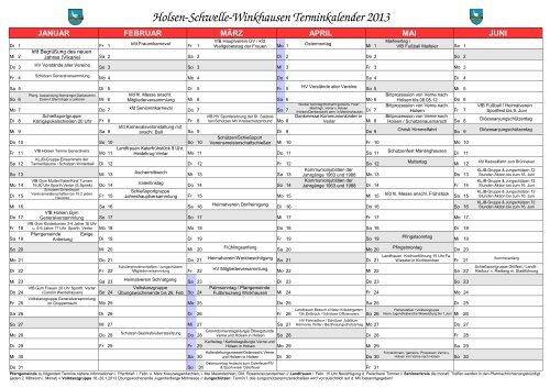 Holsen-Schwelle-Winkhausen Terminkalender 2013