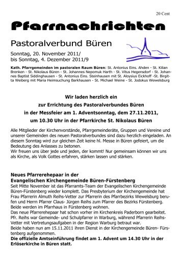 Pfarrnachrichten vom 20.11. - 04.12.2011 - St. Nikolaus Büren