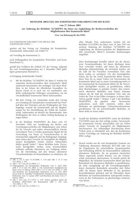 RICHTLINIE 2003/15/EG DES EURLex Europa