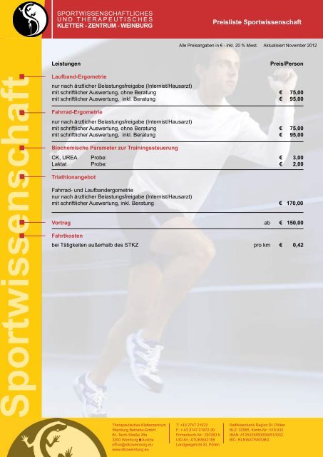 SPORTWISSENSCHAFT/LABOR PREISLISTE - STKZ Weinburg