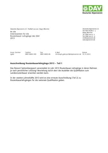 Ausschreibung Routenbauerlehrgänge 2013 - Sportklettern-NRW