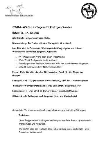 SWRA-WRSH 2-Tagesritt Klettgau/Randen - beim Reitverein ...