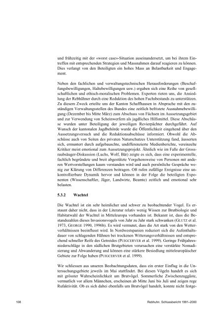 Rebhuhn. Schlussbericht 1991–2000 - BAFU