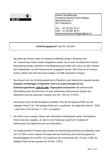 Kanton Schaffhausen Friedensrichteramt Kreis Klettgau ...