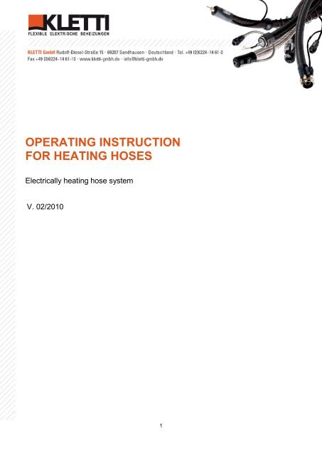 OPERATING INSTRUCTION FOR HEATING HOSES - Kletti GmbH