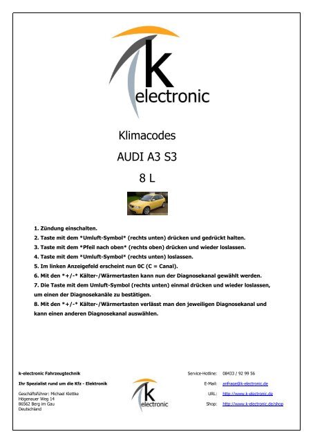Klimacodes Audi A3 8L - k-electronic