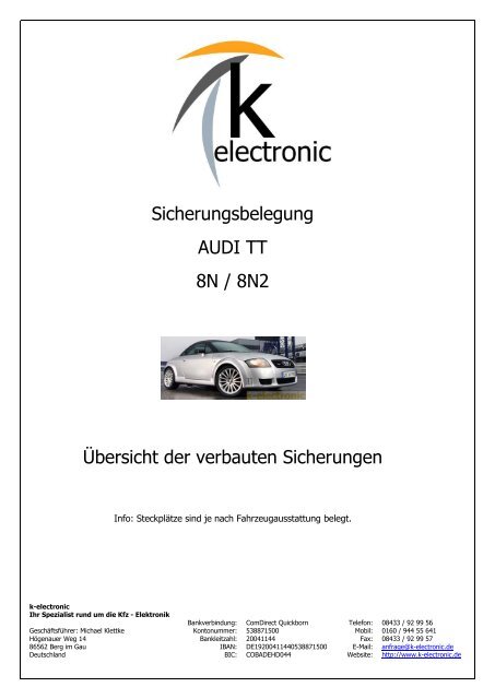 Sicherungsbelegung Audi TT 8N - k-electronic