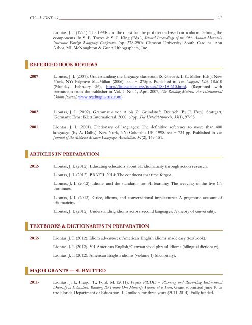 CURRICULUM VITAE - University of South Florida