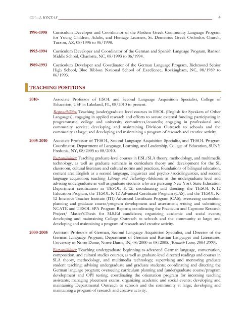 CURRICULUM VITAE - University of South Florida