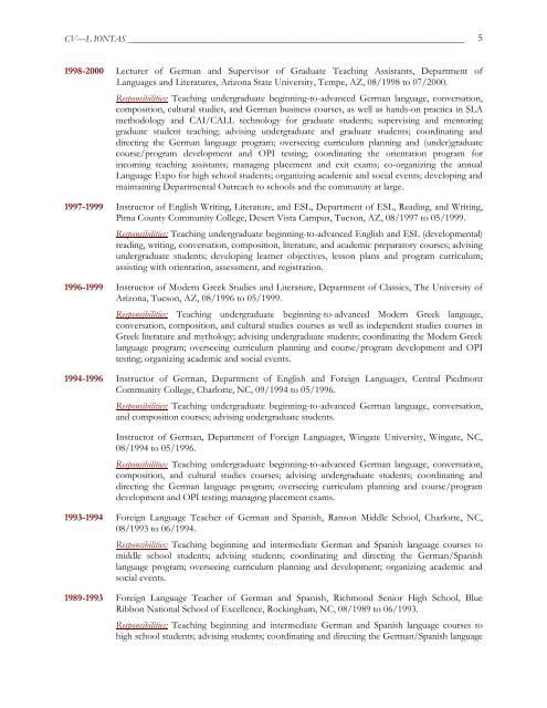 CURRICULUM VITAE - University of South Florida