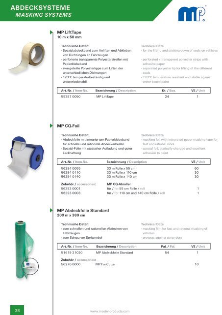 NON-PAINTS CAR 3000 Produkte / Products ... - Master Products