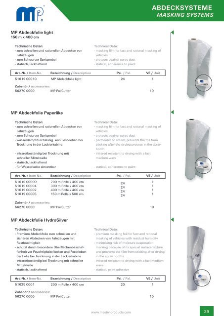 NON-PAINTS CAR 3000 Produkte / Products ... - Master Products