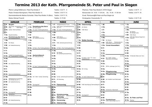 Kalender 2012 - St. Peter und Paul, Siegen