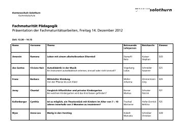 Fachmaturität Pädagogik - Kantonsschule Solothurn