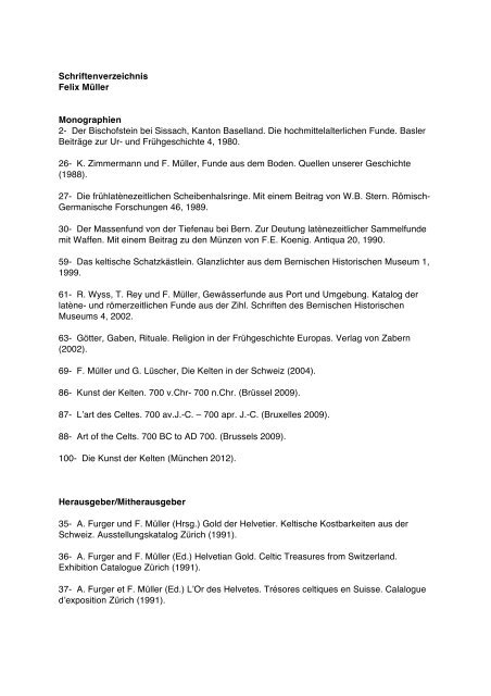 Bibliographie Prof. Dr. Felix Müller - Ur- und Frühgeschichte ...