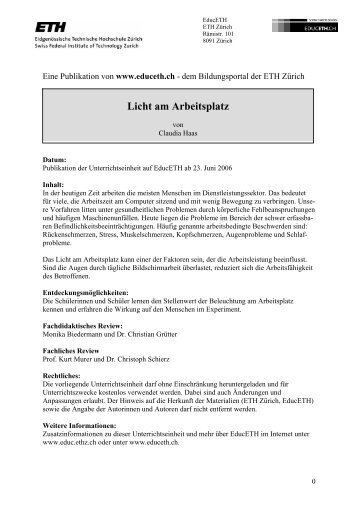 Anleitung für die Lehrperson (PDF, 435 kB) - EducETH - ETH Zürich