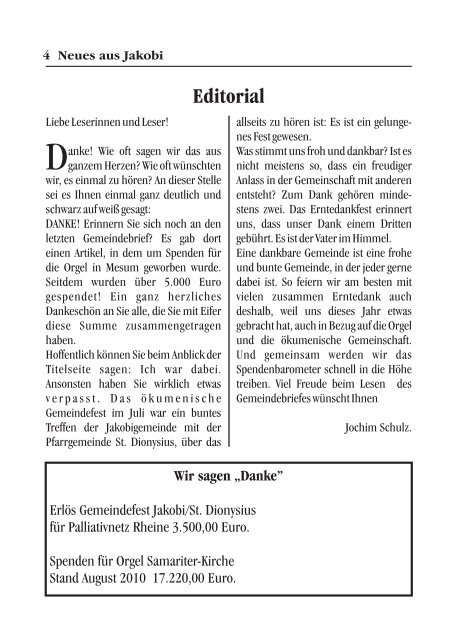 Ausgabe 2 / 2010 - Evangelische Kirchengemeinde Jakobi zu Rheine