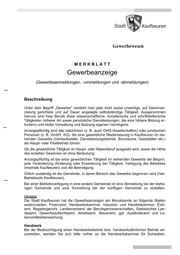 Merkblatt Gewerbeanzeigen - Stadt Kaufbeuren