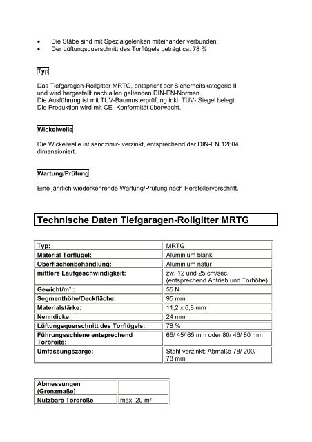 Ausschreibungstext Tiefgaragen-Rollgitter MRTG - Kauffmann ...