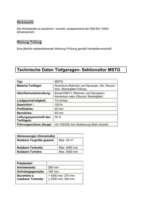Ausschreibungstext Tiefgaragen- Sektionaltor MSTG - Kauffmann ...