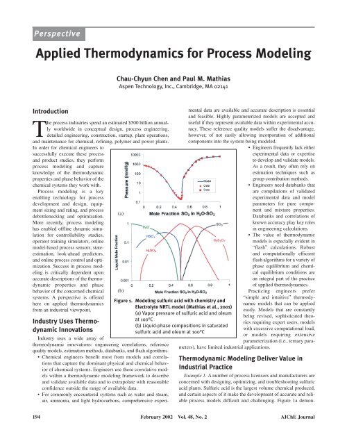 Applied Thermodynamics for Process Modeling