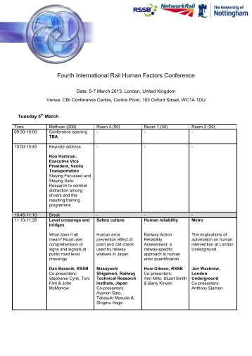 programme - Fourth International Rail Human Factors Conference