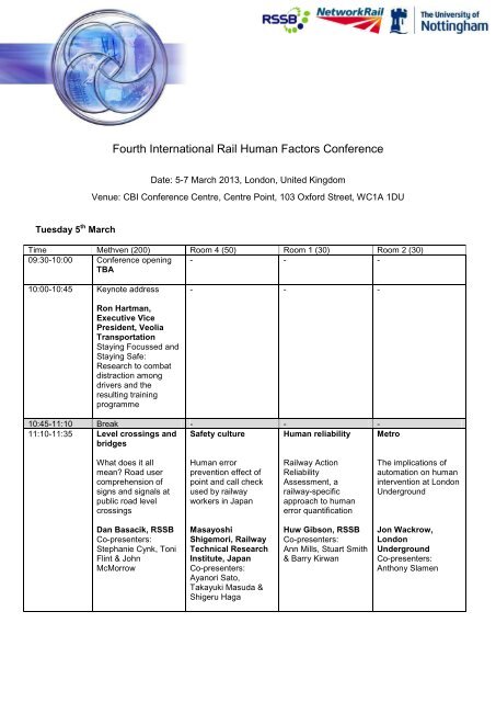 programme - Fourth International Rail Human Factors Conference