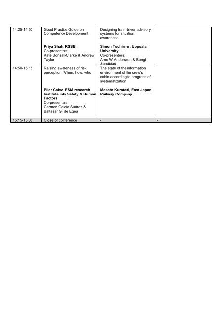 programme - Fourth International Rail Human Factors Conference