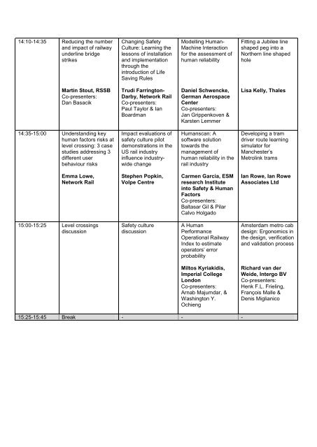 programme - Fourth International Rail Human Factors Conference