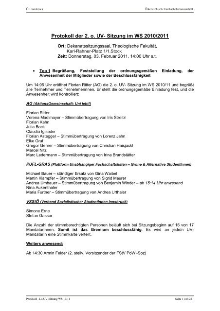 Protokoll 2.o.UV-Sitzung WS - Österreichische Hochschülerschaft