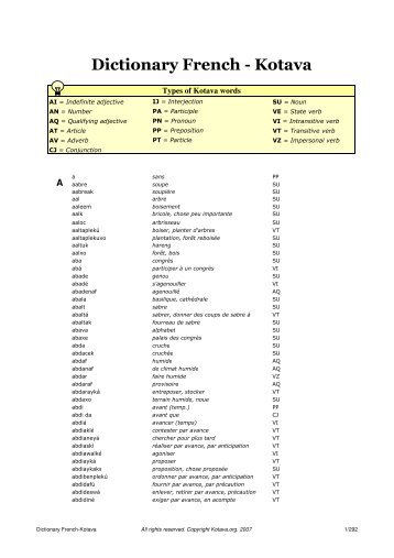 Dictionary French - Kotava - on International Language website