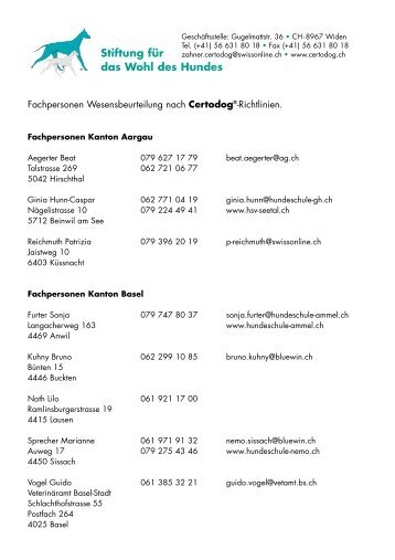 Fachpersonen Wesenstest - Stiftung für das Wohl des Hundes