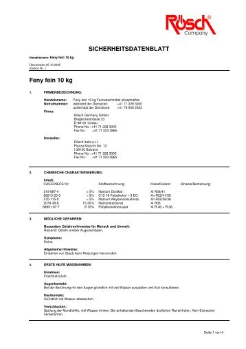 SICHERHEITSDATENBLATT Feny fein 10 kg - Ka-We