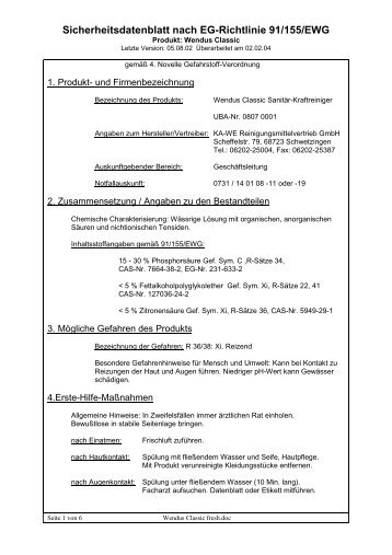 Sicherheitsdatenblatt nach EG-Richtlinie 91/155/EWG - KA-WE GmbH