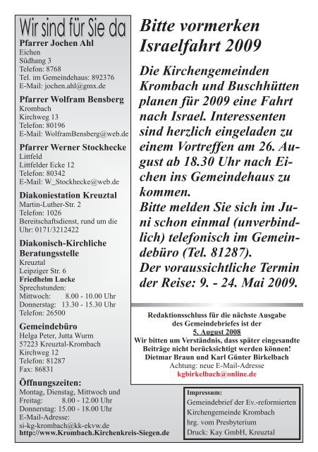 Juni/Juli/ August 2008 - Evangelische Kirchengemeinde Krombach