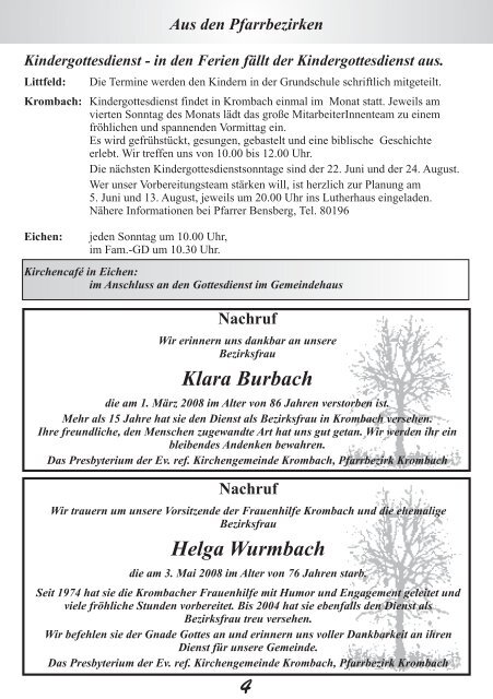 Juni/Juli/ August 2008 - Evangelische Kirchengemeinde Krombach