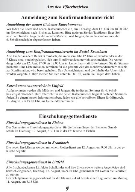 Juni/Juli/ August 2008 - Evangelische Kirchengemeinde Krombach